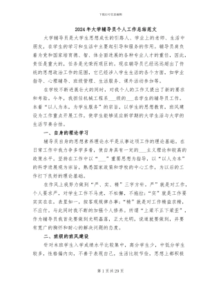 2024年大学辅导员个人工作总结范文