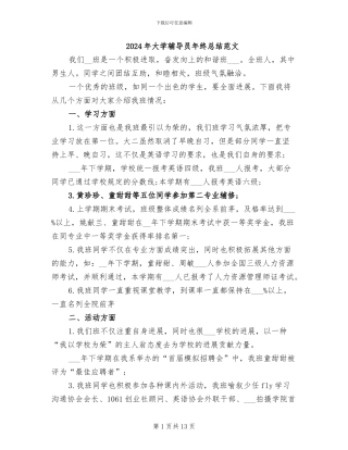 2024年大学辅导员年终总结范文