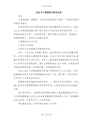 2024年大数据职业规划总结