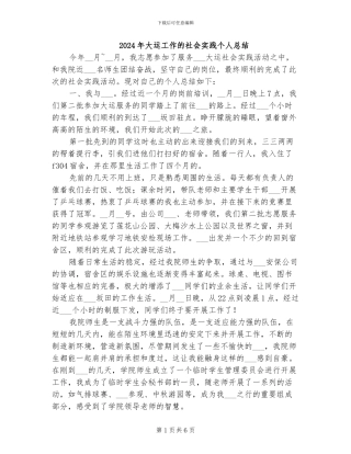 2024年大运工作的社会实践个人总结