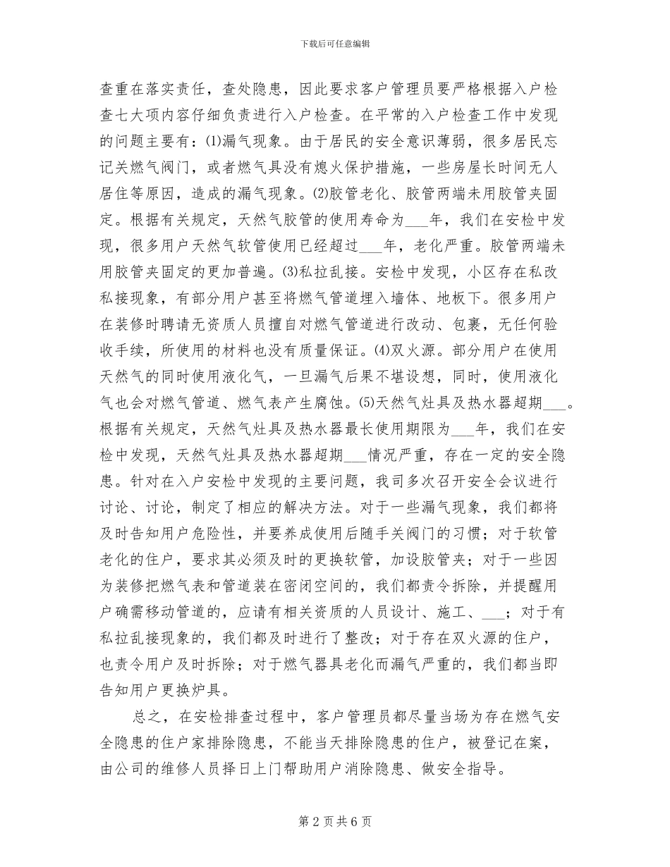 2024年天然气公司入户安全检查工作总结_第2页