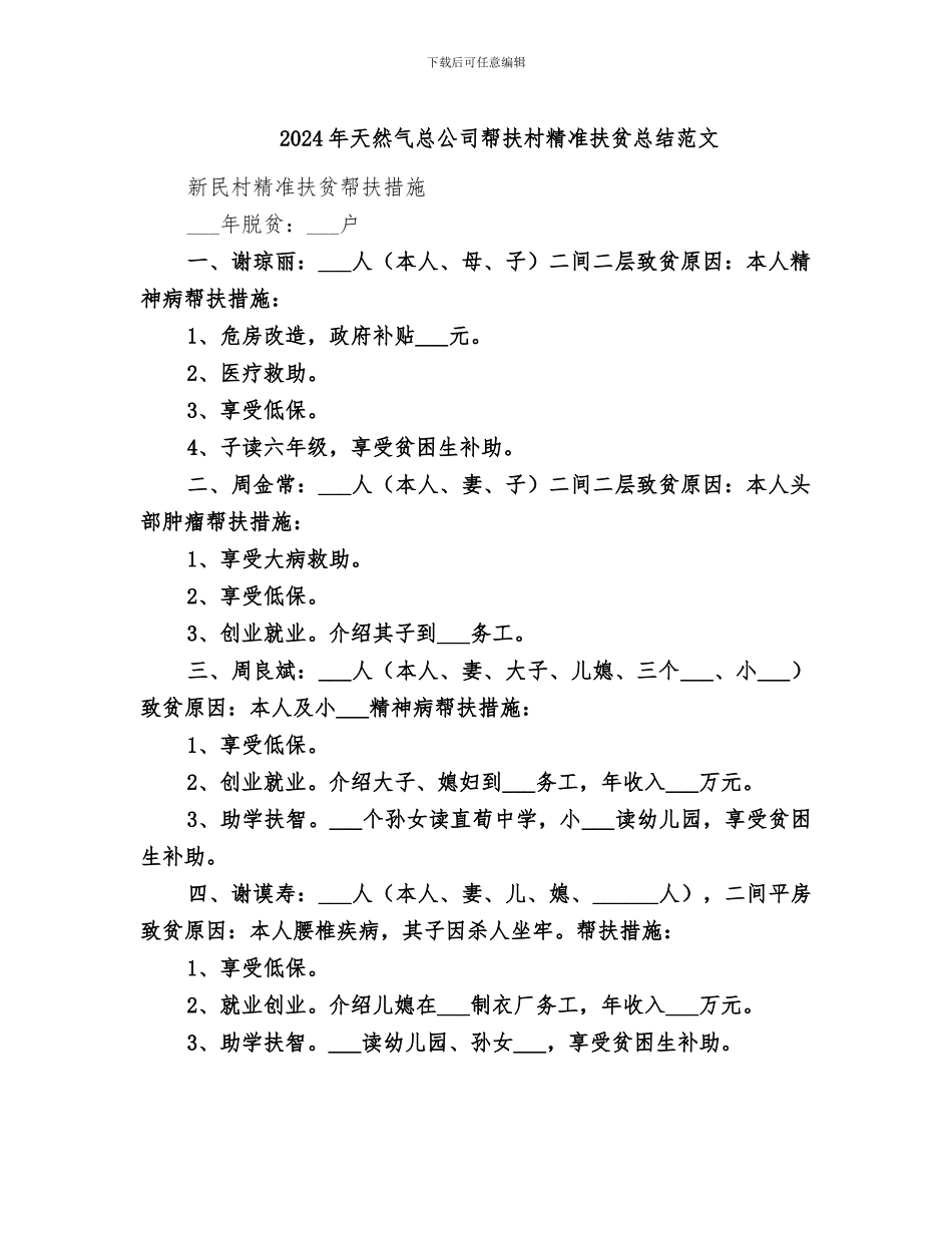 2024年天然气总公司帮扶村精准扶贫总结范文_第1页