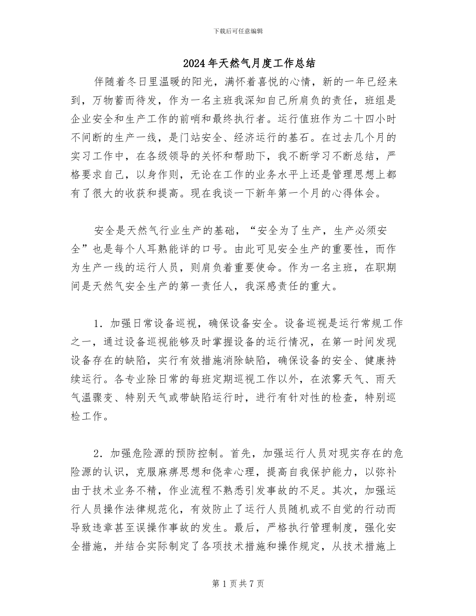 2024年天然气月度工作总结_第1页