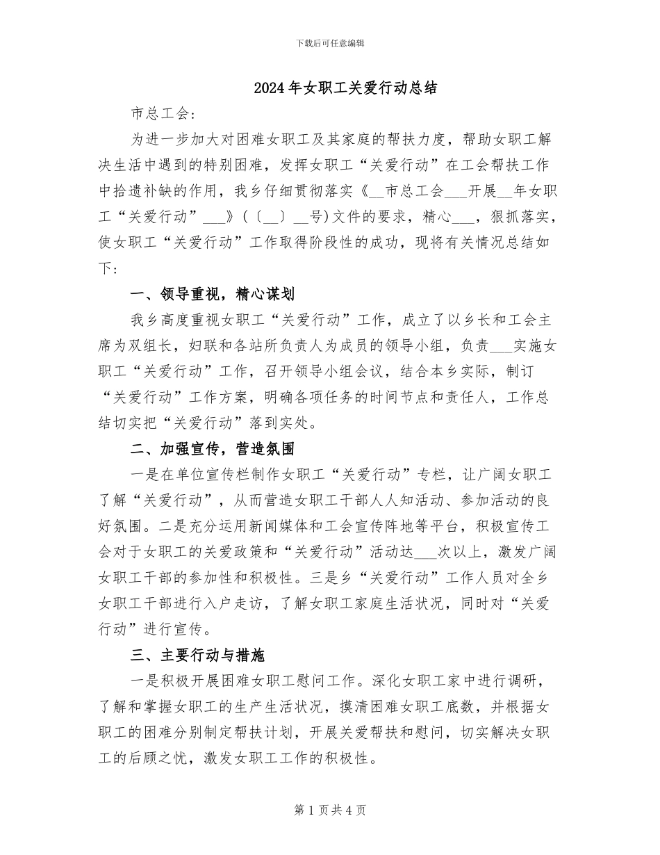 2024年女职工关爱行动总结_第1页