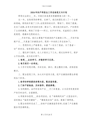 2024年妇产科医生工作总结范文与计划