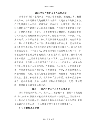 2024年妇产科护士个人工作总结