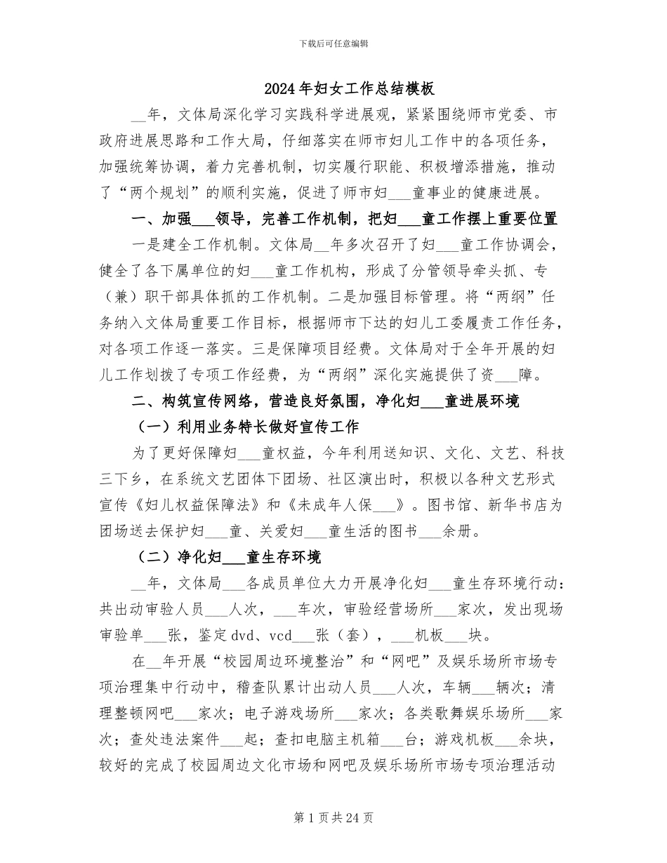 2024年妇女工作总结模板_第1页