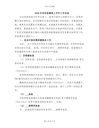 2024年妇幼保健院上半年工作总结