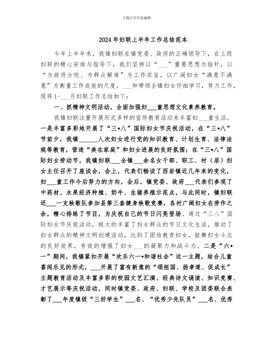 2024年妇联上半年工作总结范本_第1页