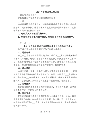 2024年存款保险工作总结