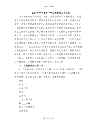 2024年学年度第一学期德育处工作总结