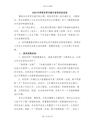2024年学校世界无烟日宣传活动总结