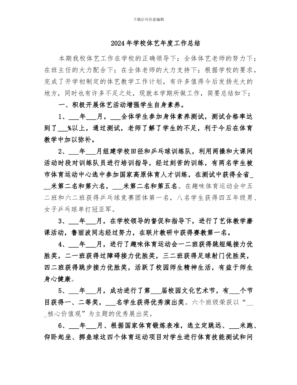 2024年学校体艺年度工作总结_第1页