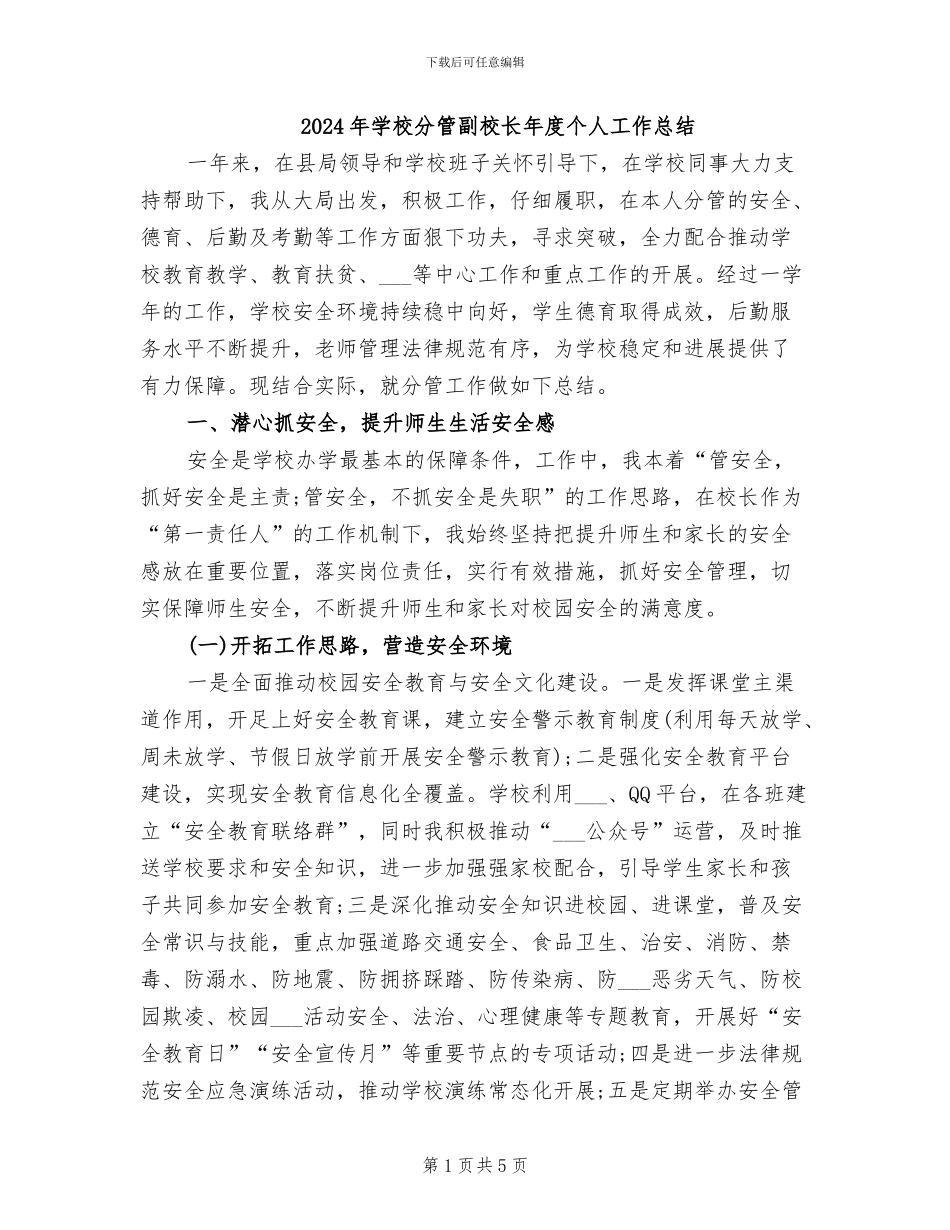 2024年学校分管副校长年度个人工作总结_第1页