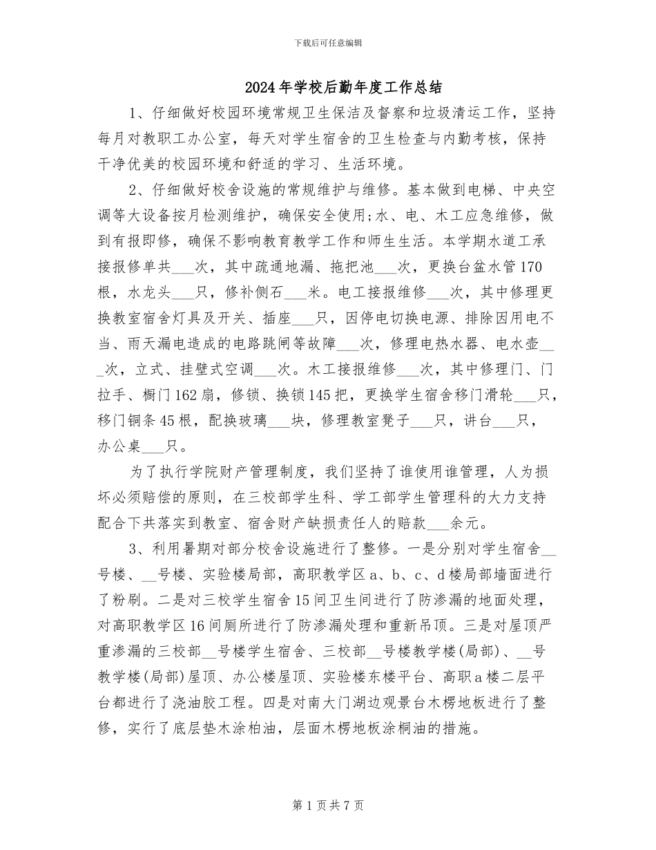 2024年学校后勤年度工作总结_第1页