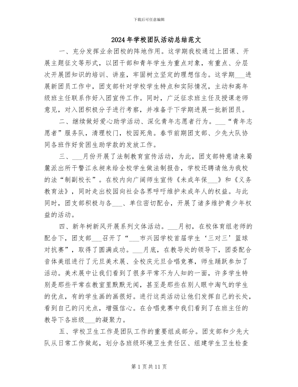 2024年学校团队活动总结范文_第1页