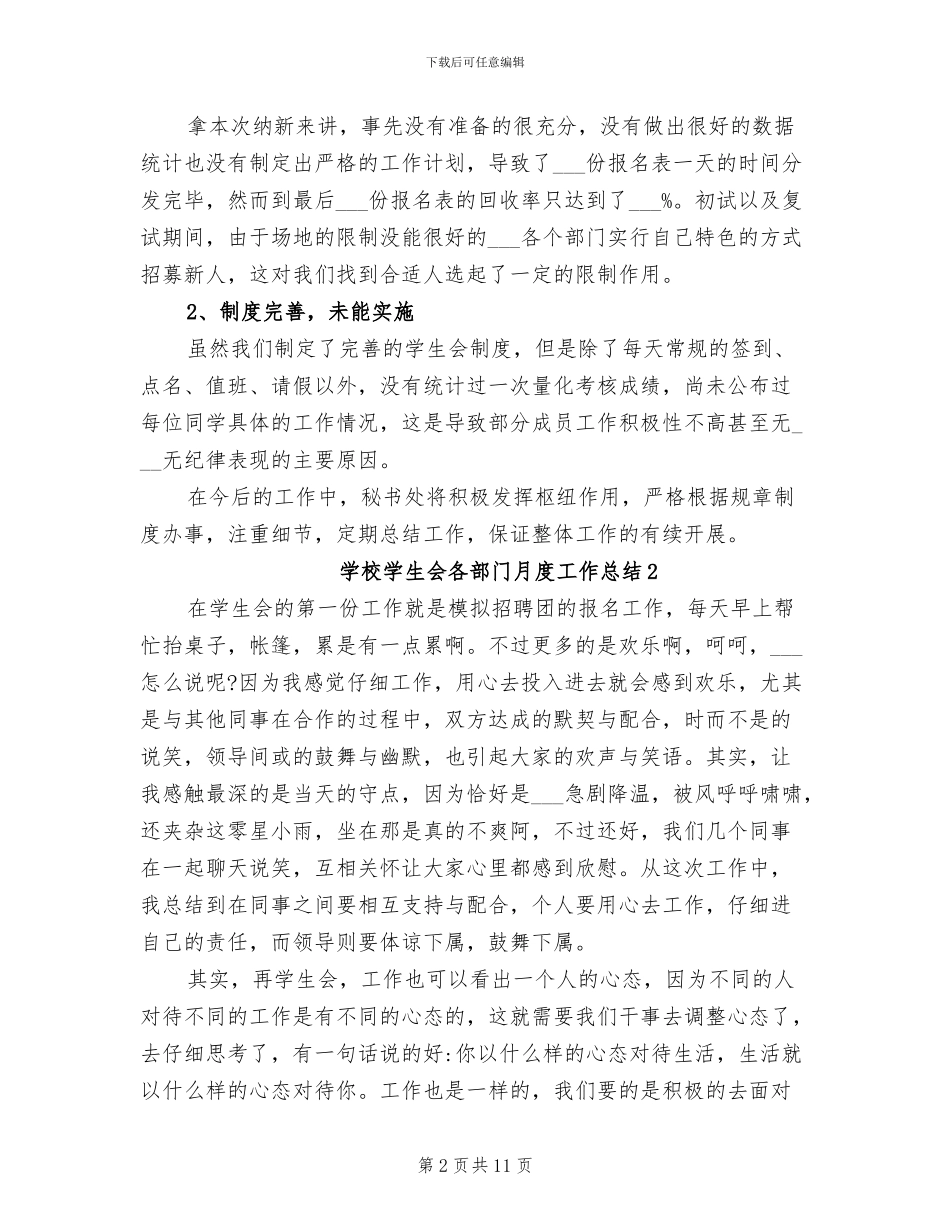 2024年学校学生会各部门月度工作总结_第2页