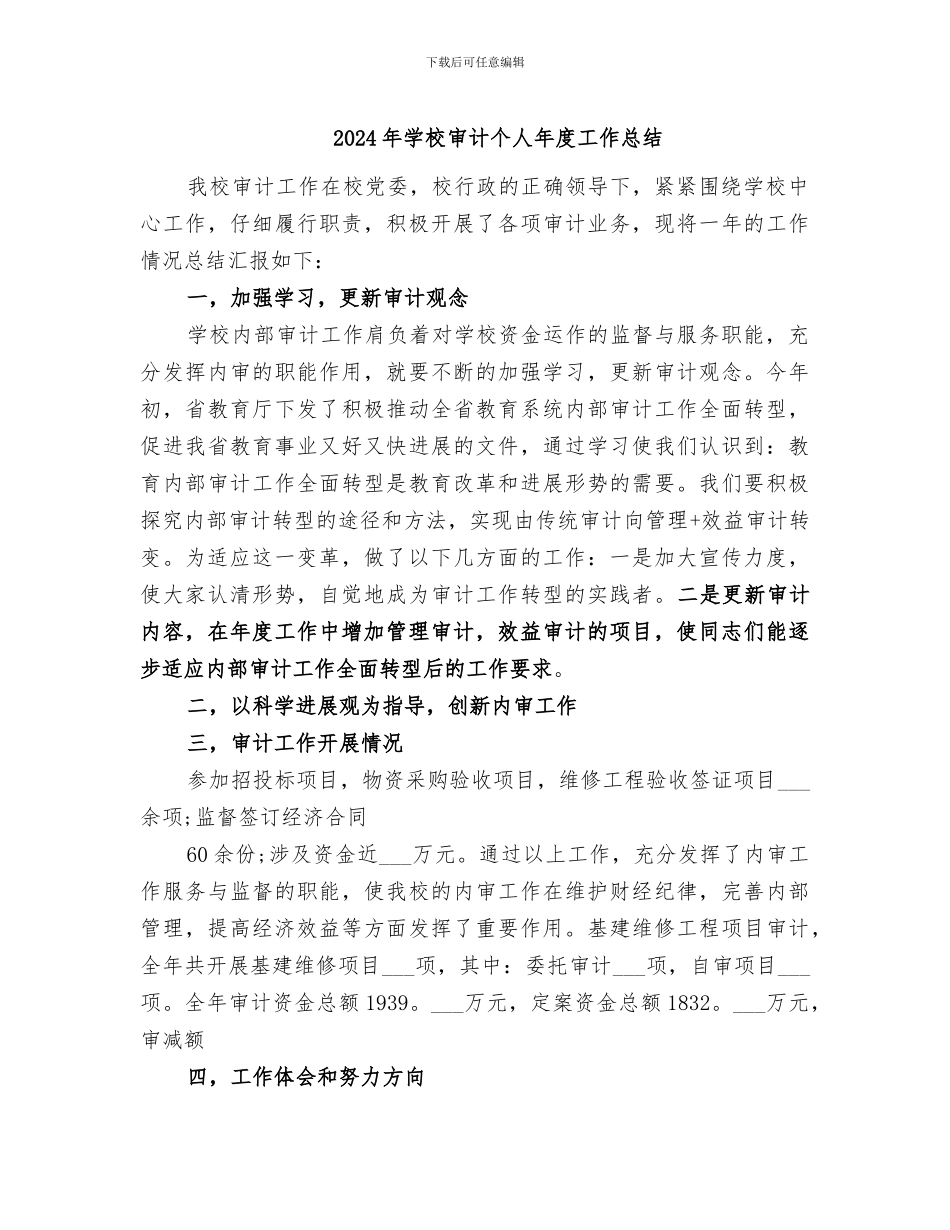 2024年学校审计个人年度工作总结_第1页