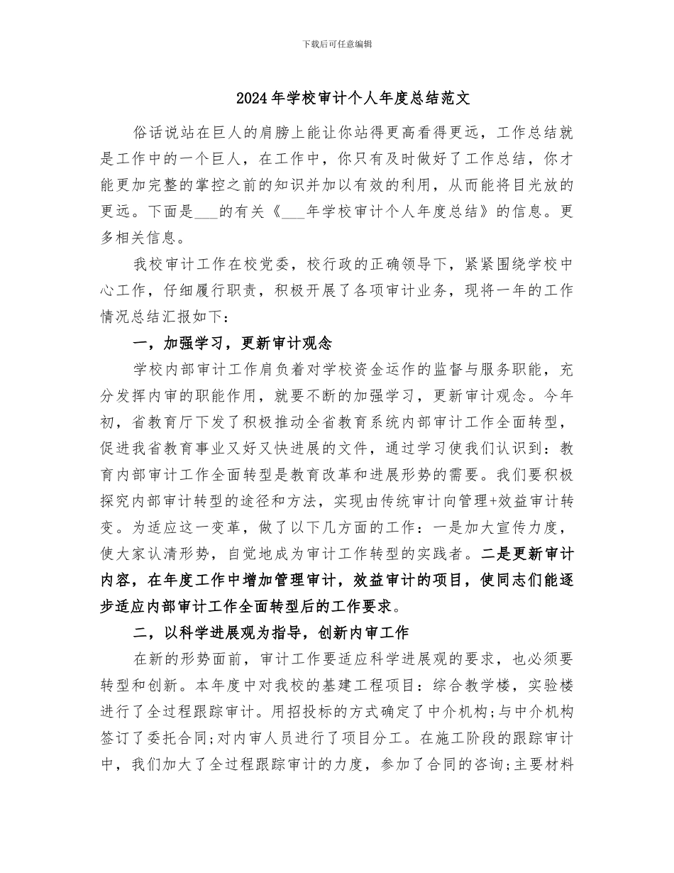 2024年学校审计个人年度总结范文_第1页