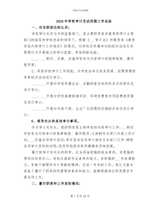 2024年学校审计员试用期工作总结
