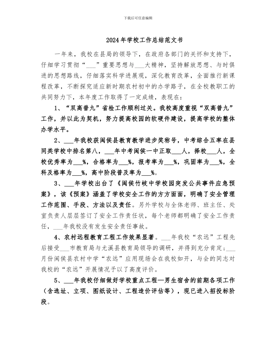 2024年学校工作总结范文书_第1页