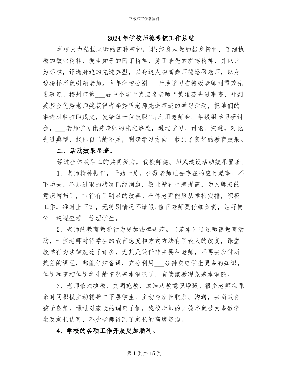 2024年学校师德考核工作总结_第1页