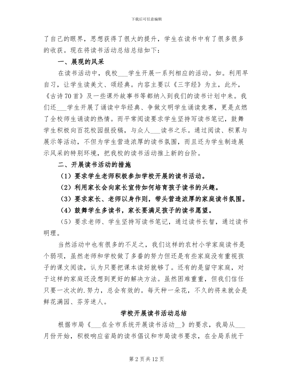 2024年学校开展读书活动总结范文_第2页