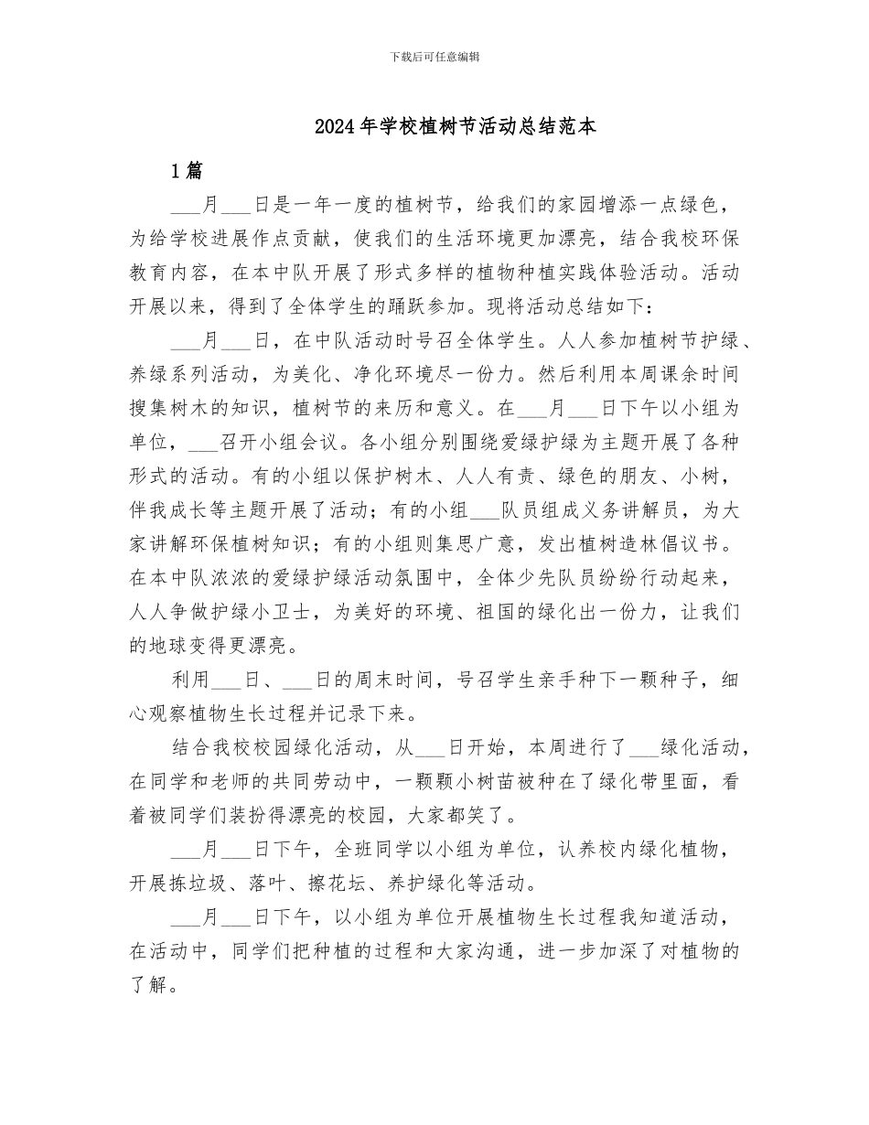 2024年学校植树节活动总结范本_第1页