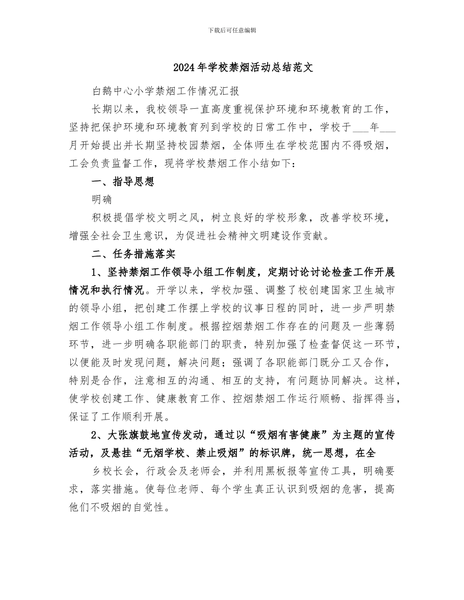 2024年学校禁烟活动总结范文_第1页