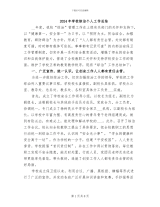 2024年学校综治个人工作总结