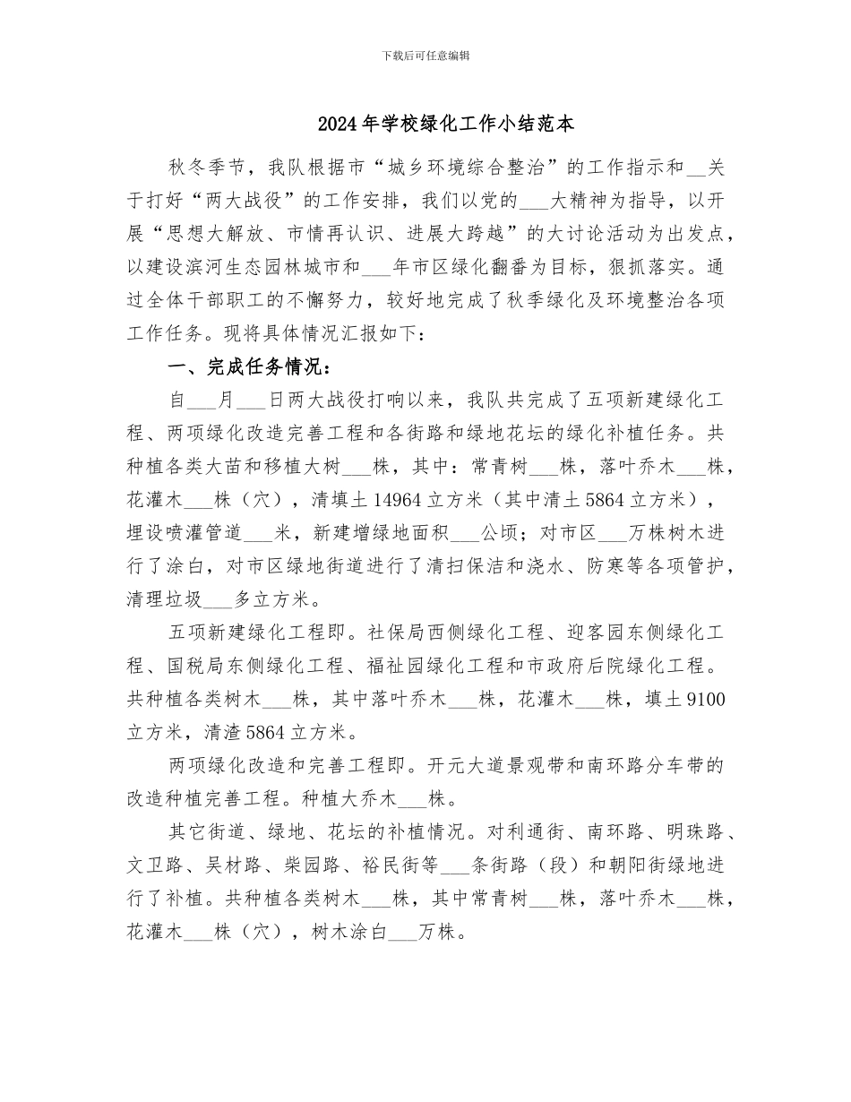 2024年学校绿化工作小结范本_第1页