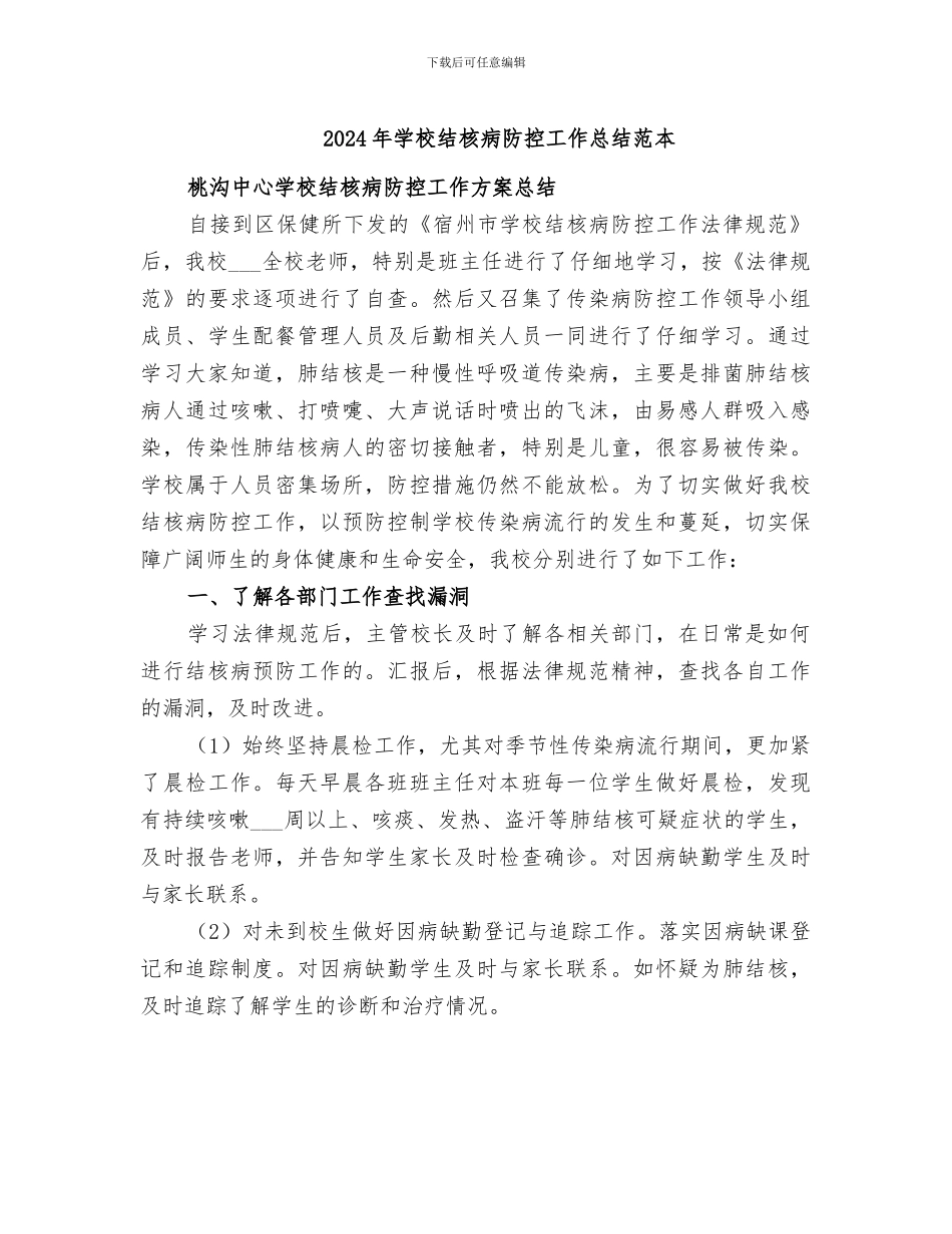 2024年学校结核病防控工作总结范本_第1页