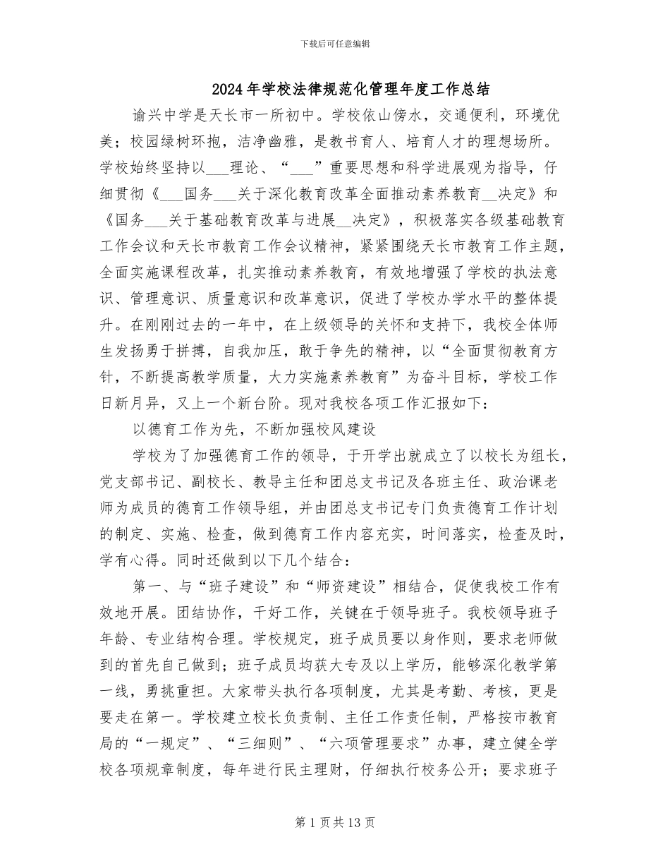 2024年学校规范化管理年度工作总结_第1页