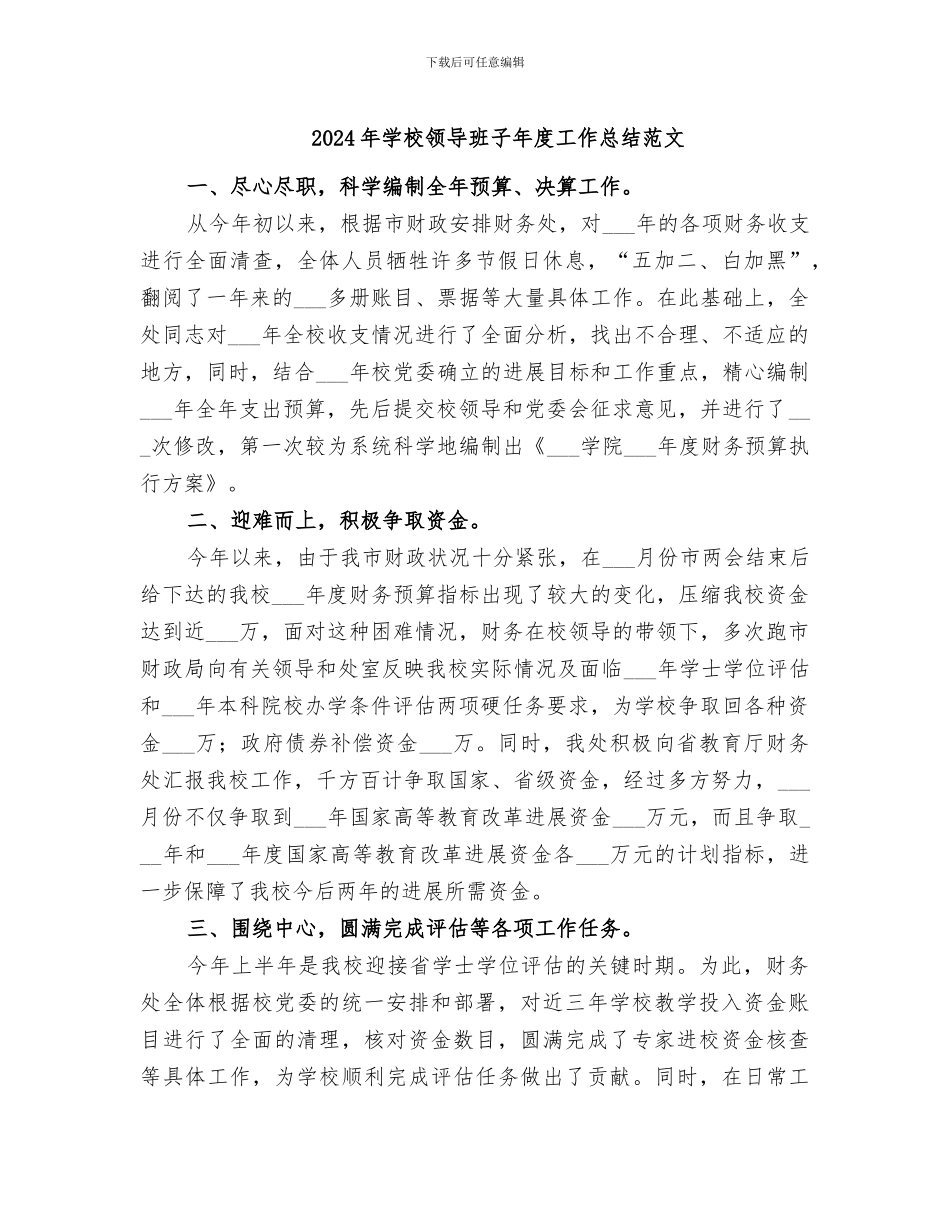 2024年学校领导班子年度工作总结范文_第1页