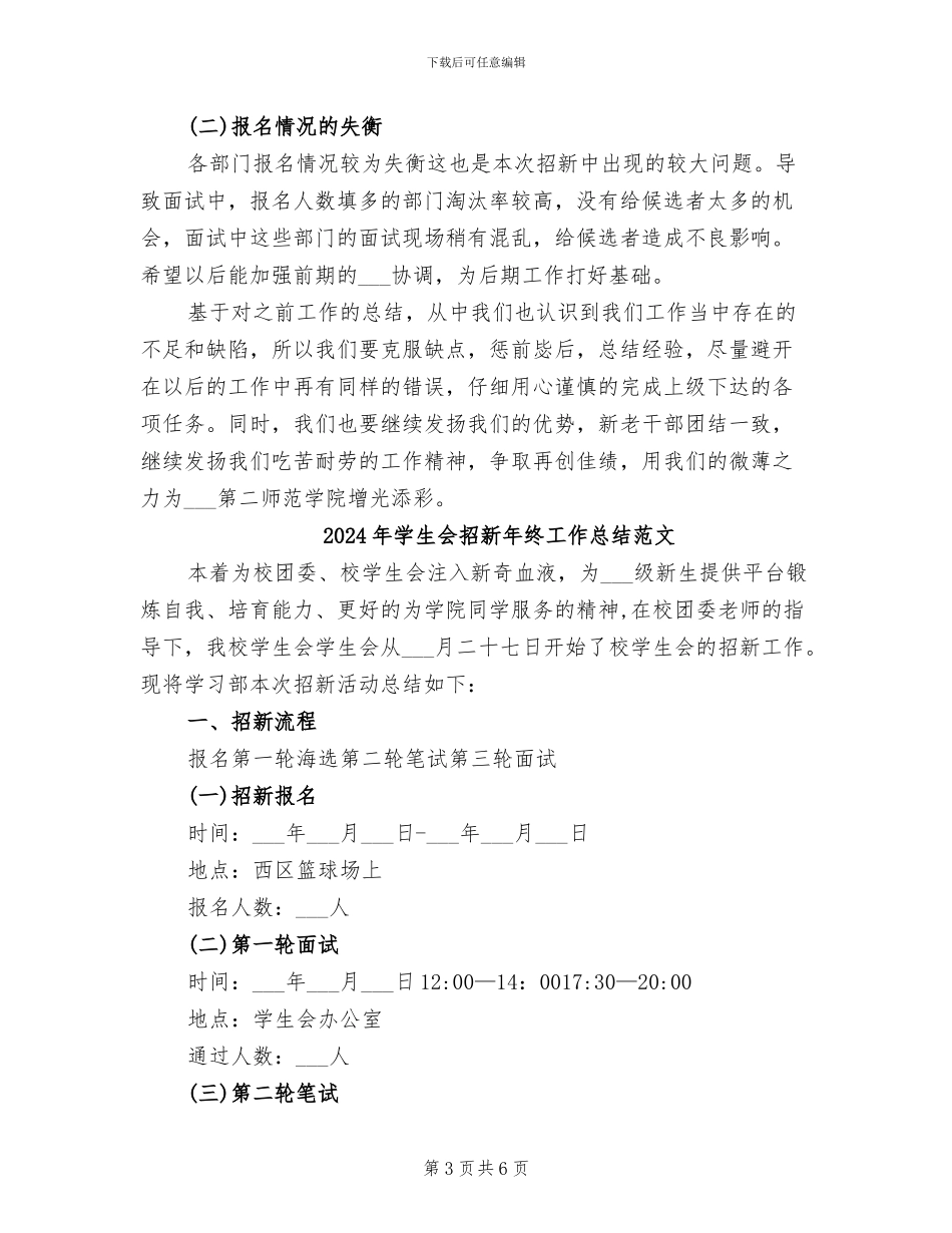 2024年学生会招新年终工作总结_第3页