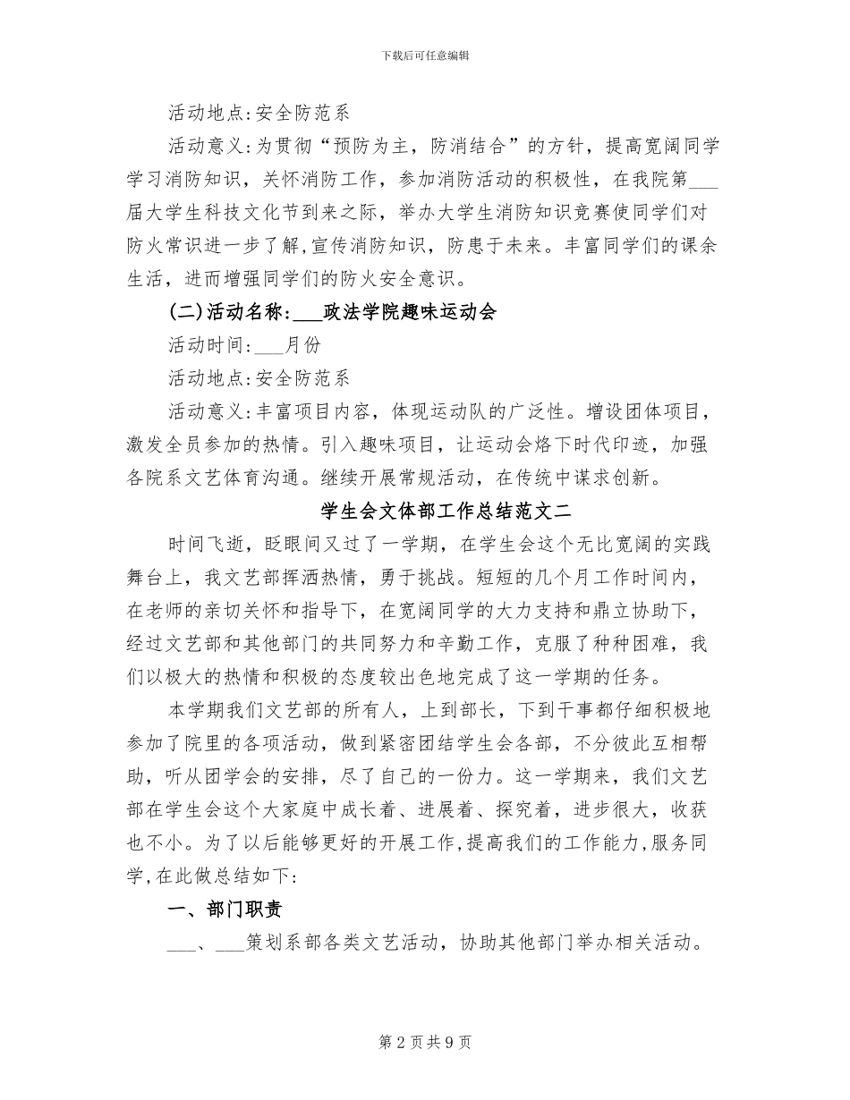 2024年学生会文体部工作总结报告_第2页