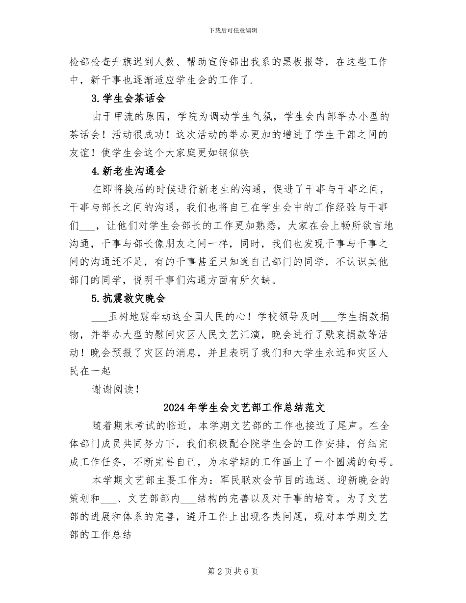 2024年学生会文艺部工作总结优秀D_第2页