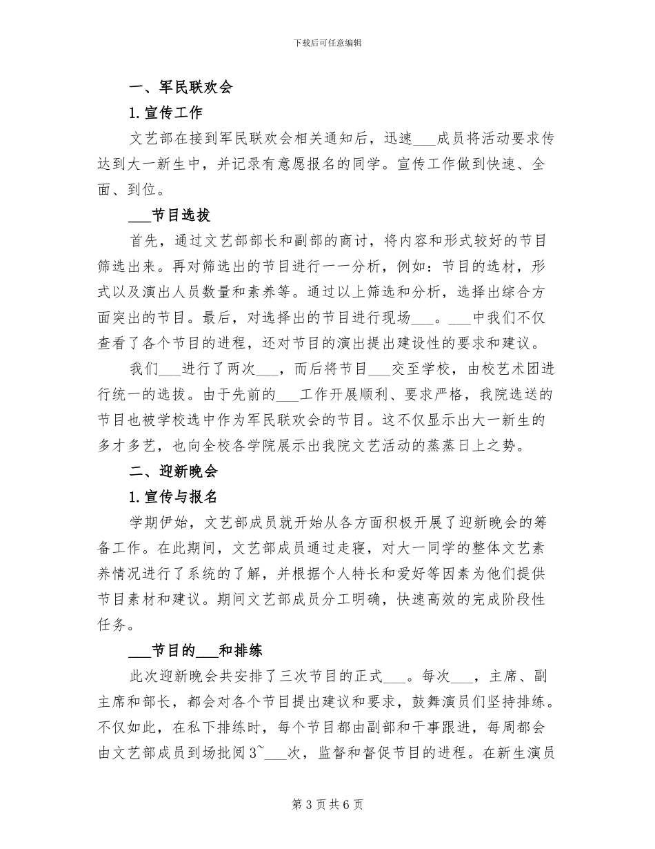 2024年学生会文艺部工作总结优秀D_第3页