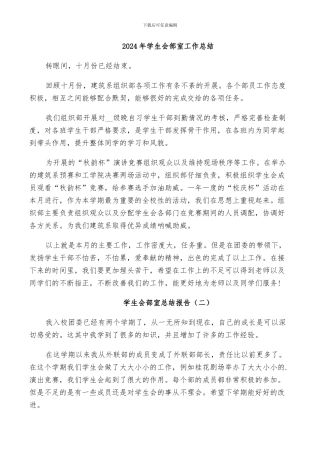 2024年学生会部室工作总结