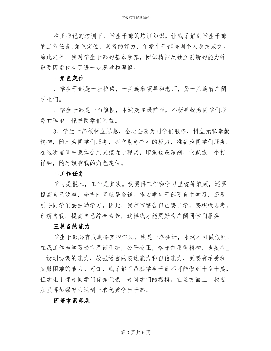 2024年学生干部培训个人工作总结_第3页