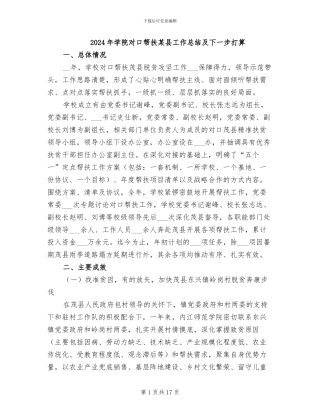 2024年学院对口帮扶某县工作总结及下一步打算