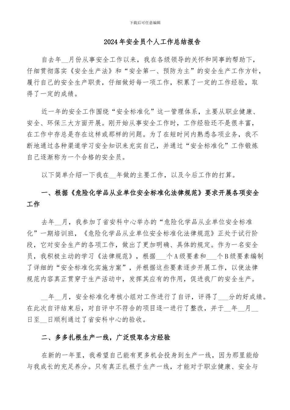 2024年安全员个人工作总结报告_第1页