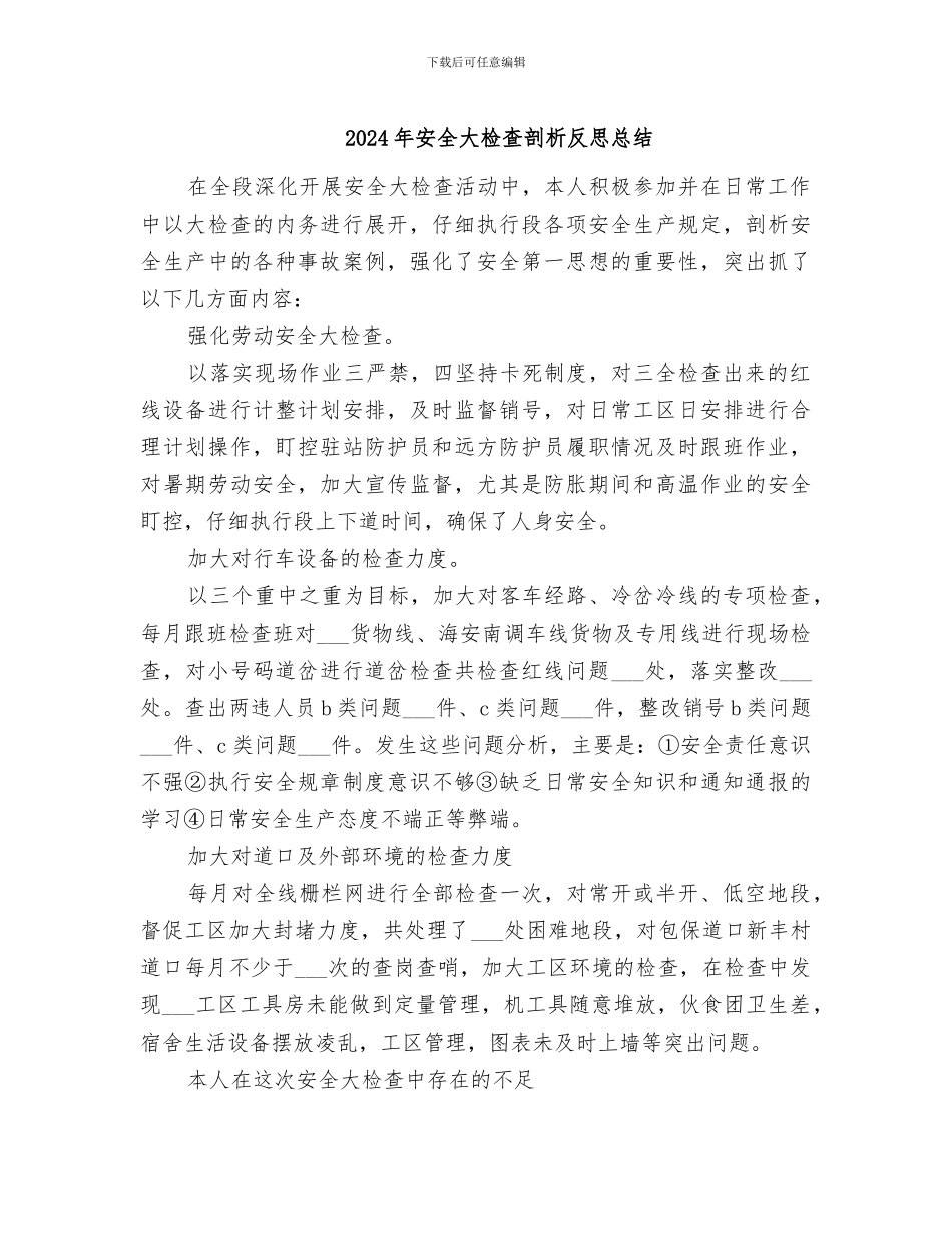 2024年安全大检查剖析反思总结_第1页