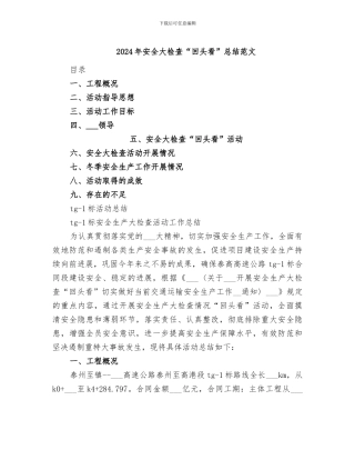 2024年安全大检查“回头看”总结范文