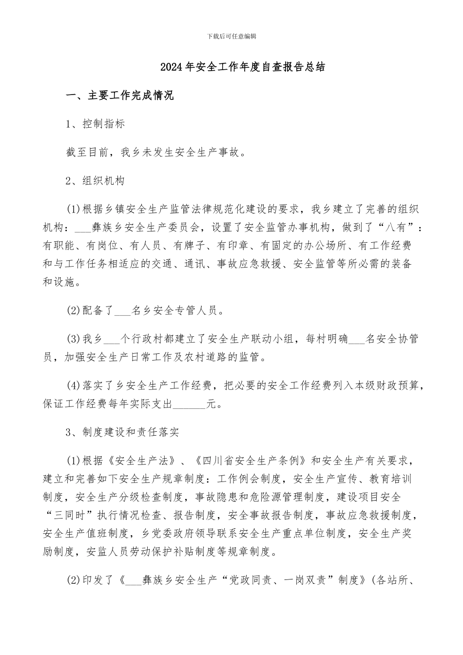 2024年安全工作年度自查报告总结_第1页