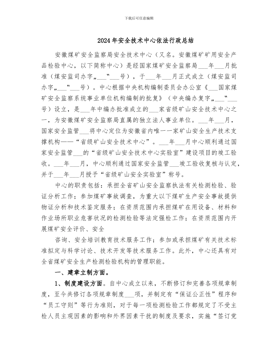 2024年安全技术中心依法行政总结_第1页