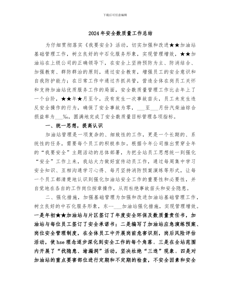 2024年安全数质量工作总结_第1页