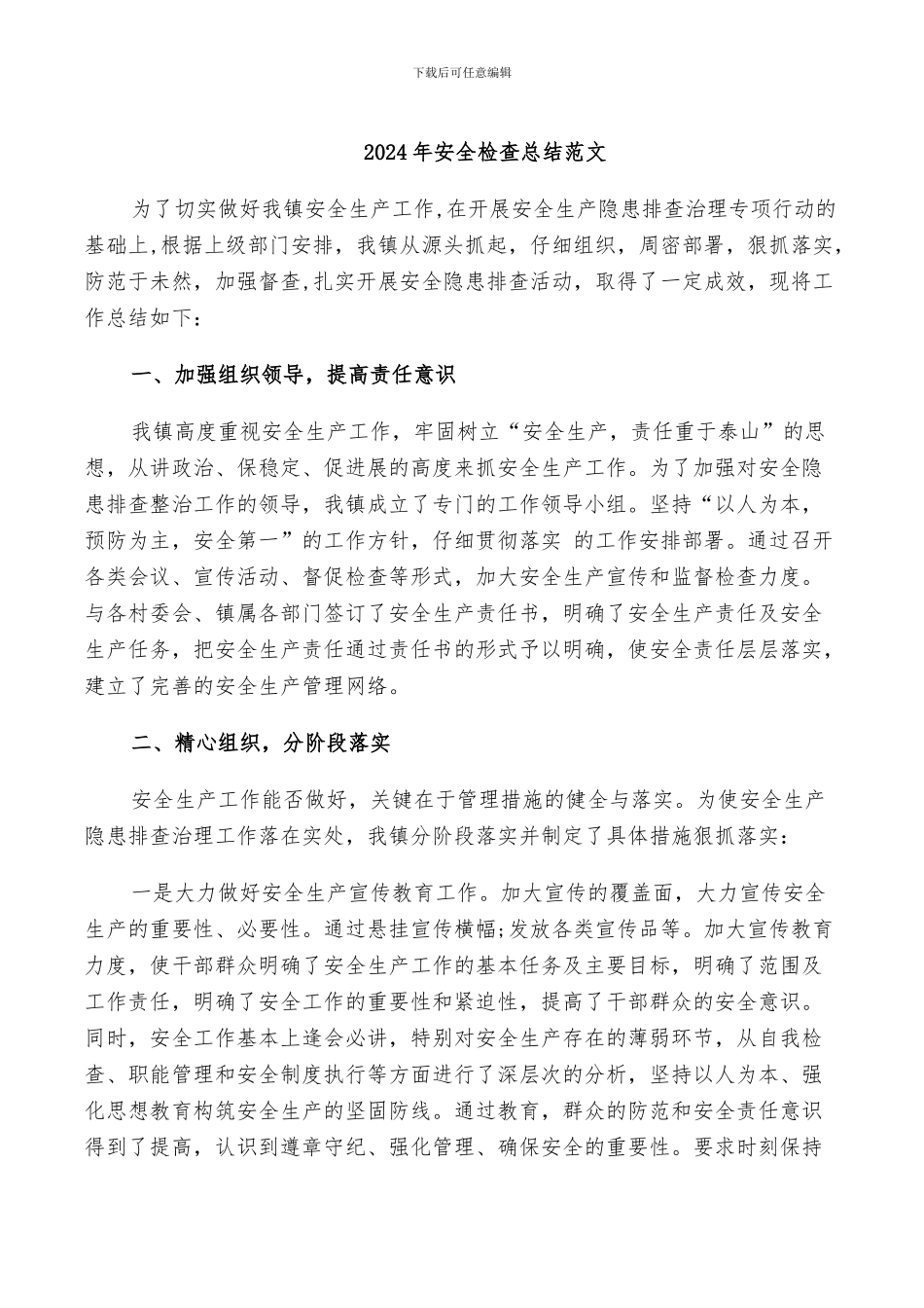 2024年安全检查总结范文_第1页