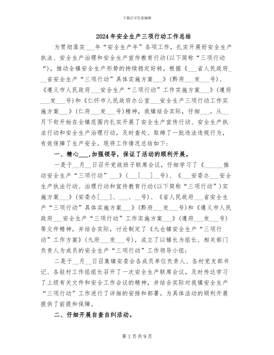 2024年安全生产三项行动工作总结_第1页