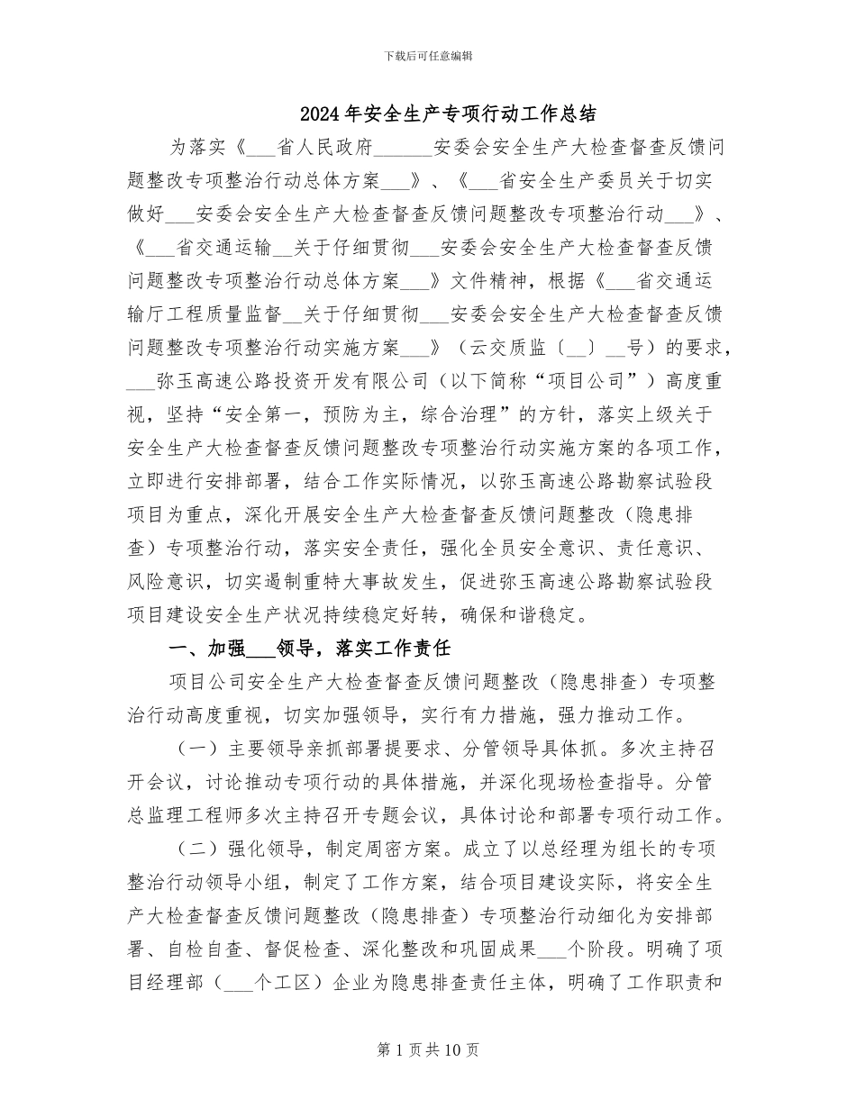 2024年安全生产专项行动工作总结_第1页